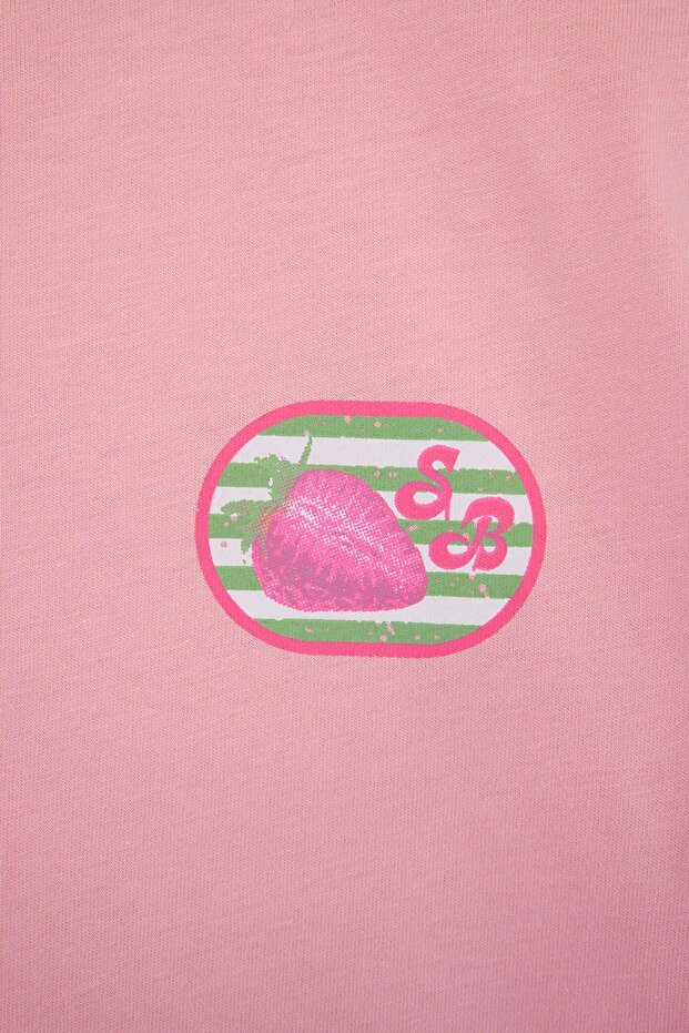 Lila-Pembe Baskılı Örme T-Shirt TKDSS26TS00027 - 8