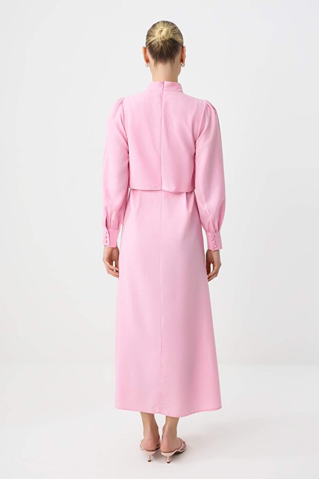 Pembe Astarsız Düz Dokuma Elbise&Tulum Terryviskon Tesettür Elbise TCTSS24EB00190 - 4