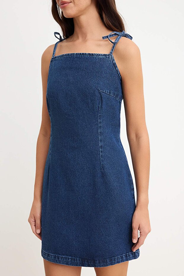 Lacivert Mini Askılı Denim Elbise TWOSS26EL00270 - 3