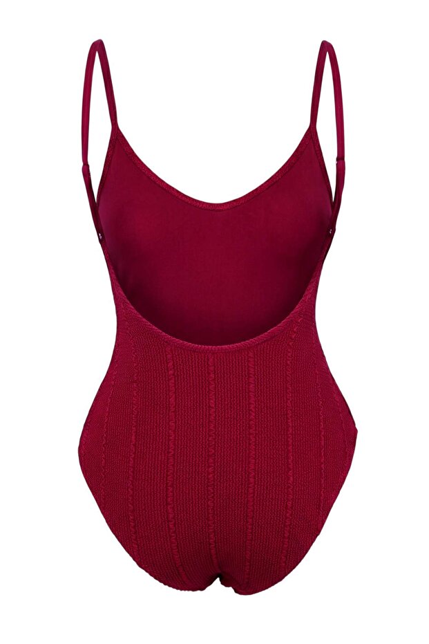 Bordo Sırt Dekolteli V Yaka Kaplı Regular Mayo TBESS24MA00113 - 4