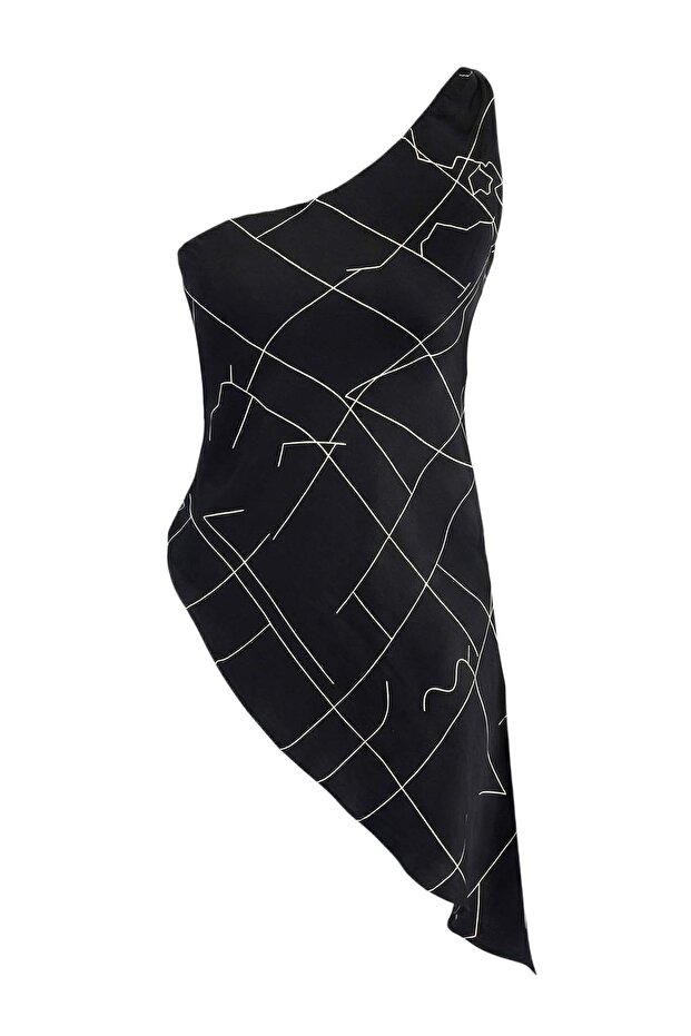 Trendyol Studio Siyah Desenli Asimetrik Dokuma Bluz TWOSS26BZ00573 - 5