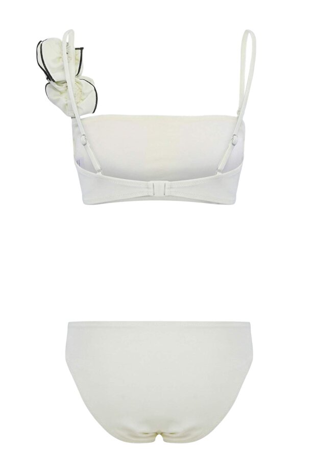 Ekru Straplez Kaplı Çiçek Aplikeli Normal Bel Regular Bikini Takımı TBESS26BT00061 - 7