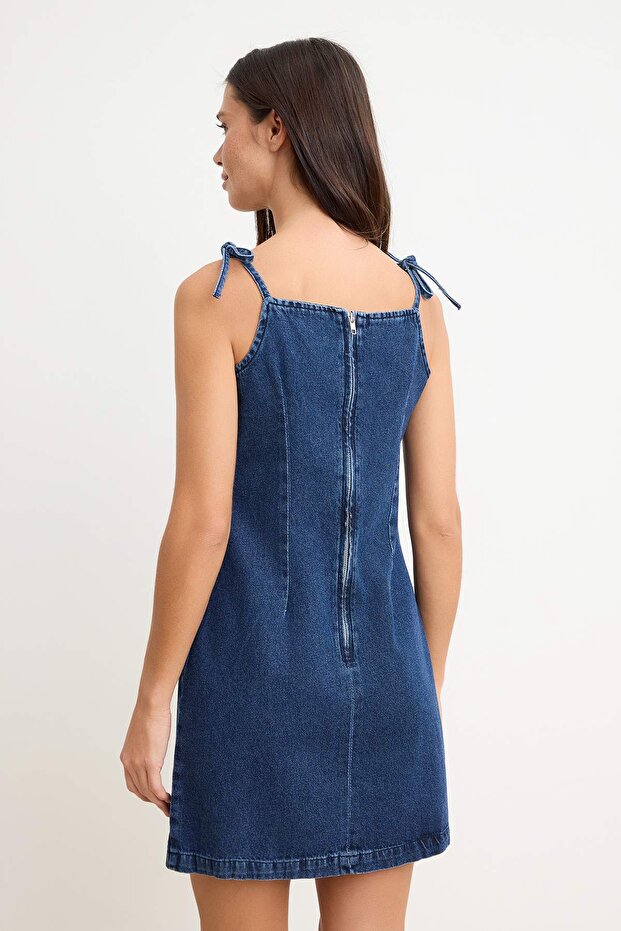 Lacivert Mini Askılı Denim Elbise TWOSS26EL00270 - 4