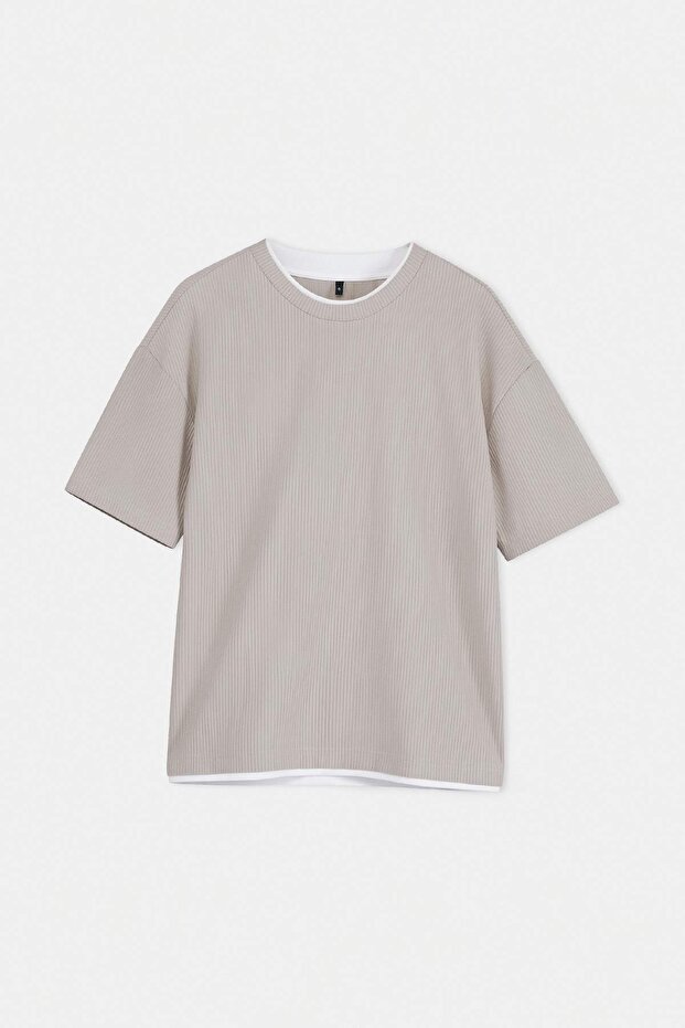 Taş Oversize/Geniş Kesim Ottoman Örme T-Shirt TMNSS26TS00038 - 4