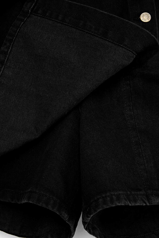Siyah Düğme Detaylı Lastikli Yüksek Bel %100 Pamuk Non-Stretch Denim Şort Etek TBBSS26AP00021 - 7