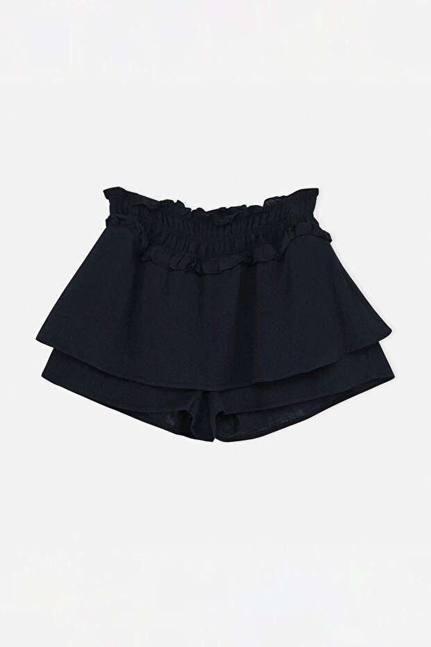 Siyah Dokuma Müslin Mini Boy Fırfırlı 100% Pamuk Plaj Şort TBESS26SR00010 - 3