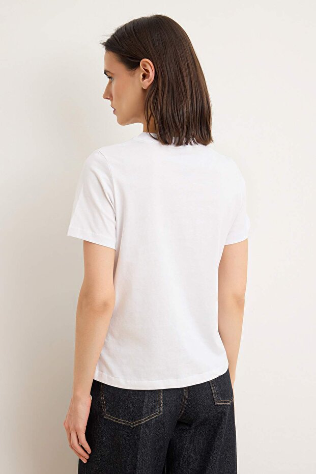 Ekru Düz Regular Bisiklet Yaka Standart Kol Kısa Uzun %100 Pamuk Örme T-Shirt TWOSS26TS00249 - 5
