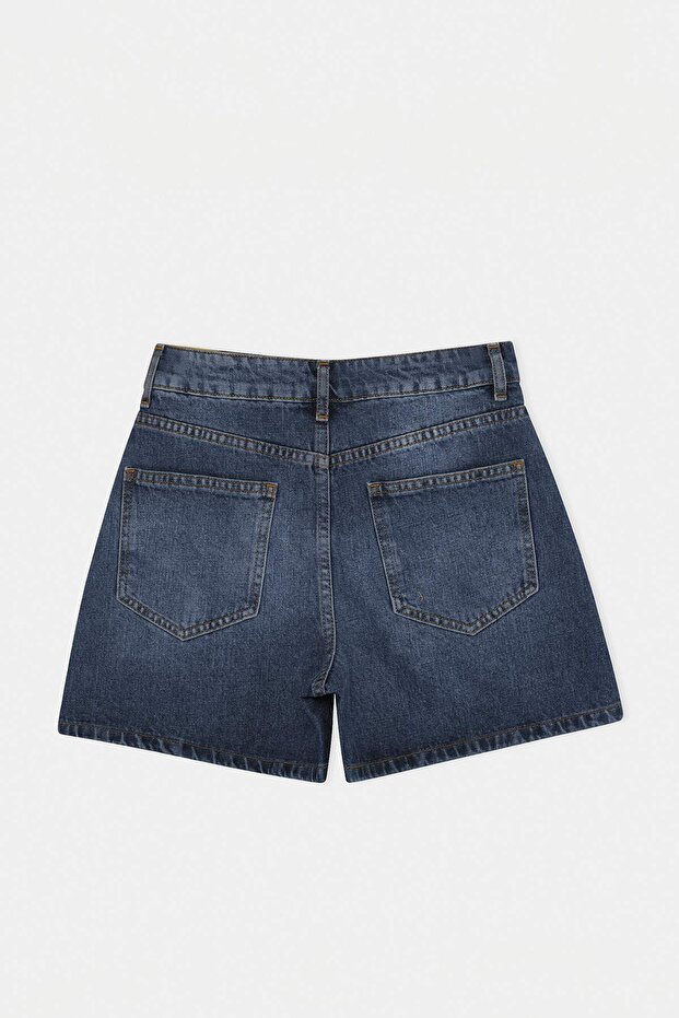 Koyu Mavi %100 Pamuk Yüksek Bel Denim City Şort TWOSS26SR00094 - 8