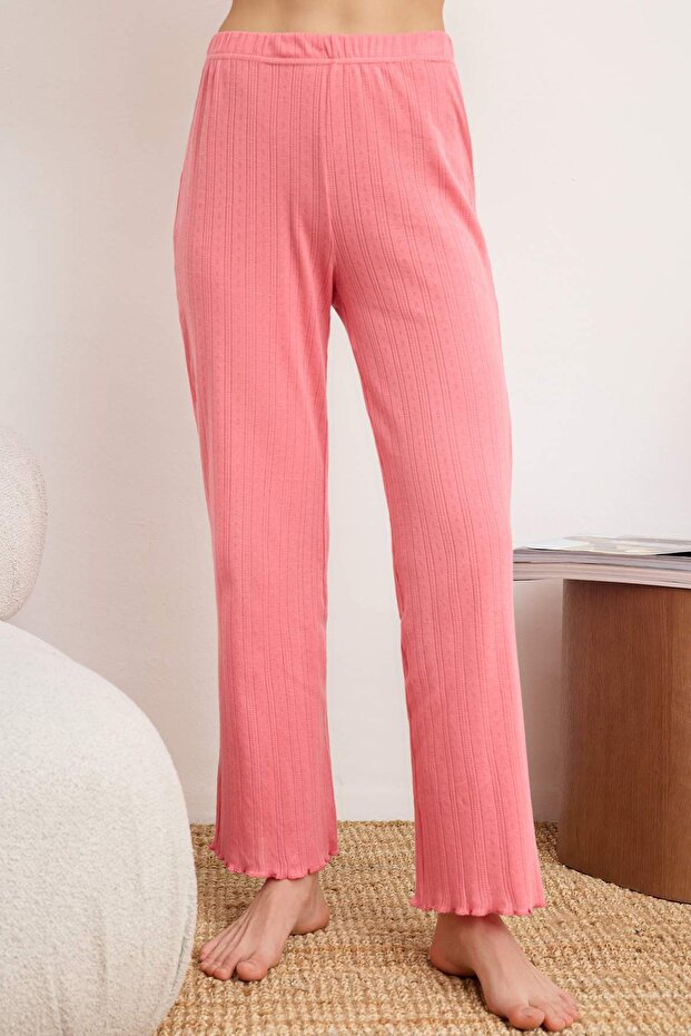 Pembe %100 Pamuklu Baby Overloklu Fitilli/Pointel Örme Pijama Takımı THMSS26PT00012 - 3