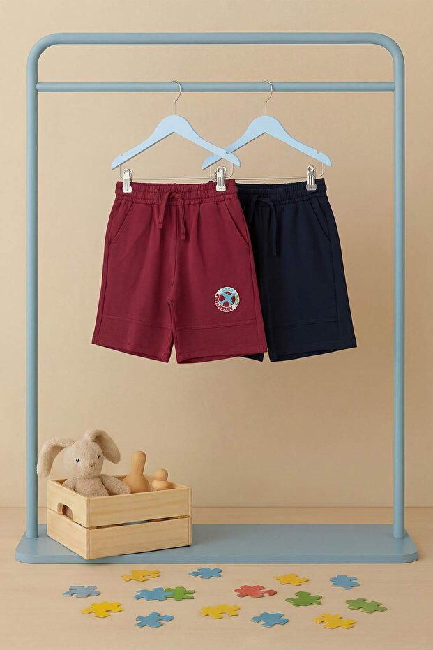Bordo-Lacivert Düz Erkek Çocuk Örme Şort & Bermuda TKDSS26SR00013 - 8