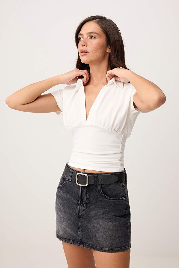 Siyah Az Esnek Mini Denim Şort Etek TWOSS26SR00052 - 4