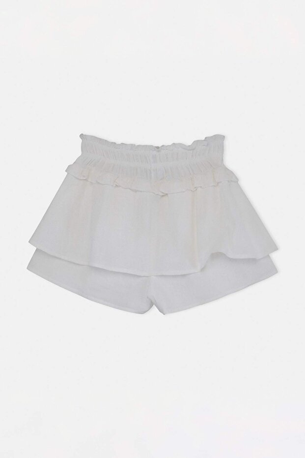 Ekru Dokuma Müslin Mini Boy Fırfırlı 100% Pamuk Plaj Şort TBESS26SR00010 - 6