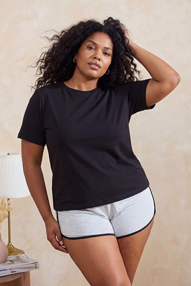 Siyah-Gri Biyeli Süprem 2li Büyük Beden Pijama Altı TBBSS26IA00002 - 9