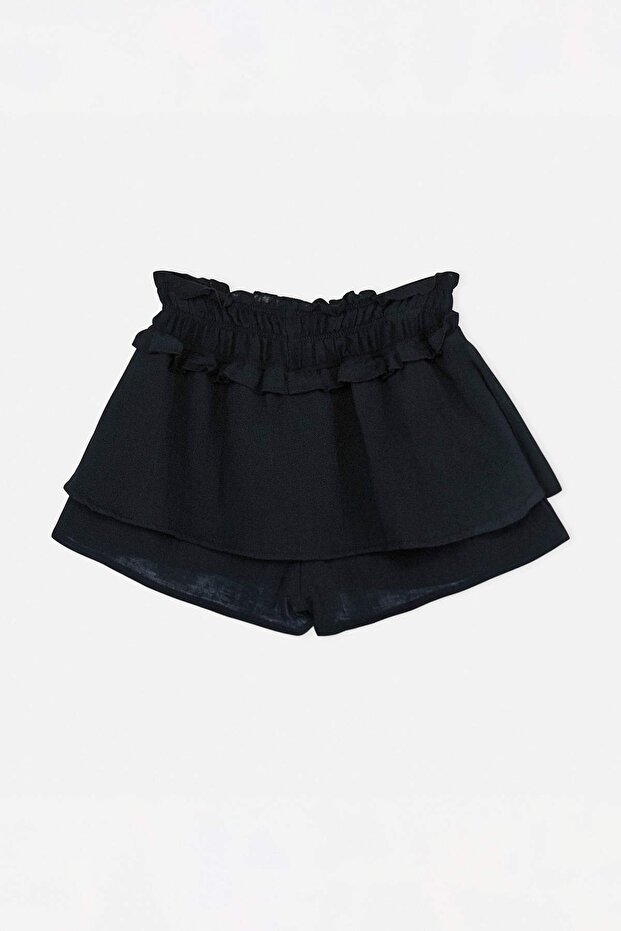 Siyah Dokuma Müslin Mini Boy Fırfırlı 100% Pamuk Plaj Şort TBESS26SR00010 - 5