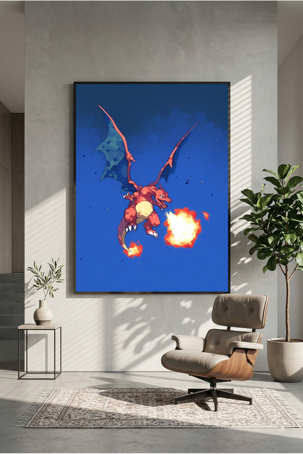 Poster din lemn cu artă Charizard (fără ramă)