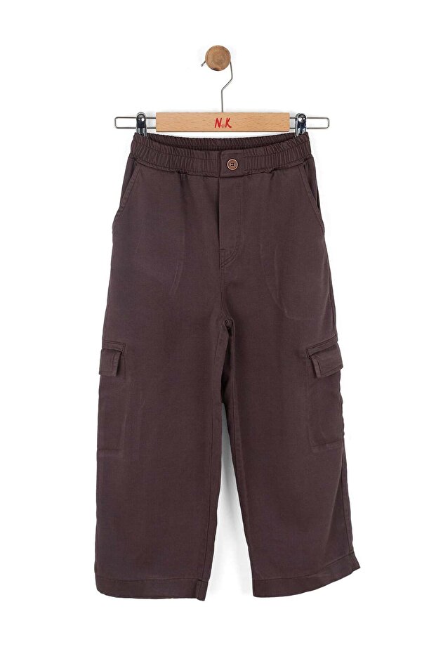 Nk boys' long-leg cargo pants with elastic waist and pocket details, ages 4-8, brown