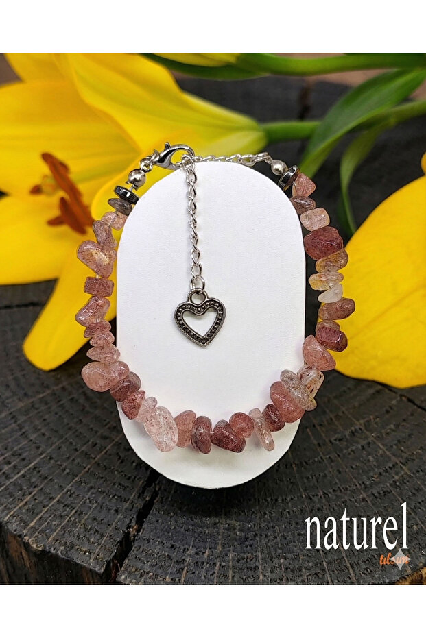 Original Rose Quartz Cracked Natural Stone Lady Bracelet