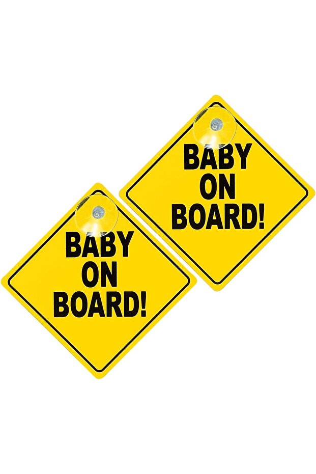 2 Pack Baby on Board Car Sign with Suction Cup for Car Rear Window 12x12cm Reflective Yellow