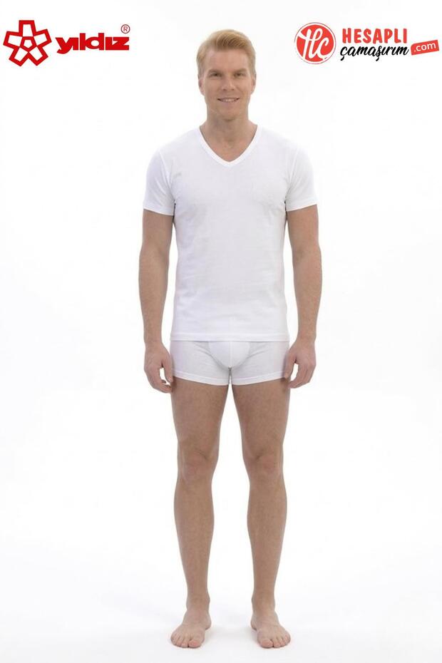 Yıldız 60 Men's Large Size 100% Cotton Ribbed Stretchable Comfortable Fabric V-Neck Men's Undershirt/Undershirt/Tshirt