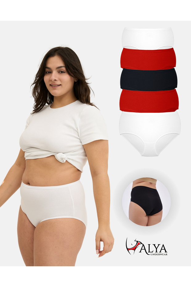 Women's Oversize Panties, Plus Size, Cotton High Waist Underwear - Red Variant