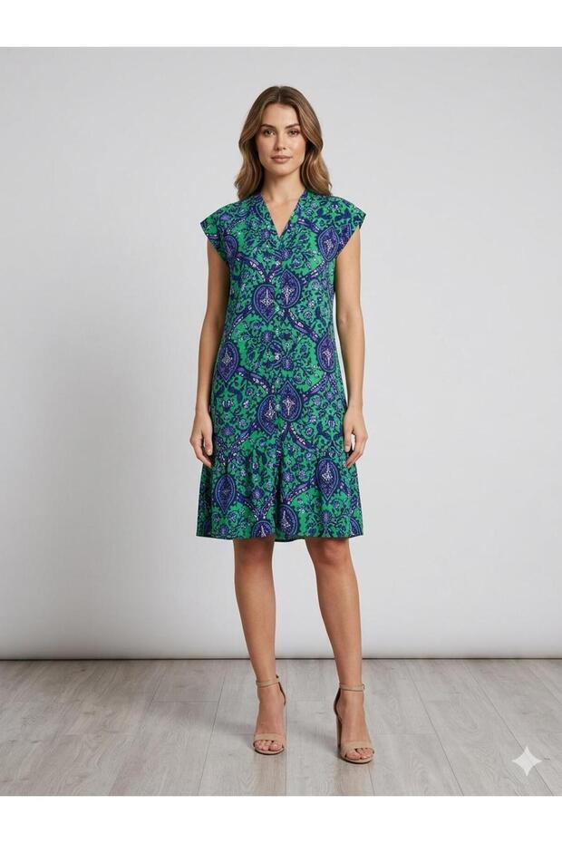 Women's Summer Dress / Front Buttoned Cotton Viscose Dress
