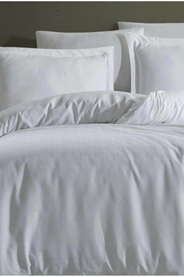 Checkered Satin 100% Cotton Double Duvet Cover Set | White Without Sheets