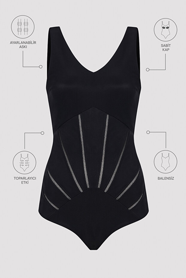 Basic Shapewear Korseli Siyah Mayo - 5