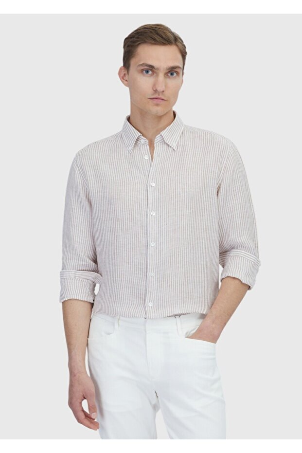 Tile Striped Casual Fit Woven Casual 100% Linen Shirt