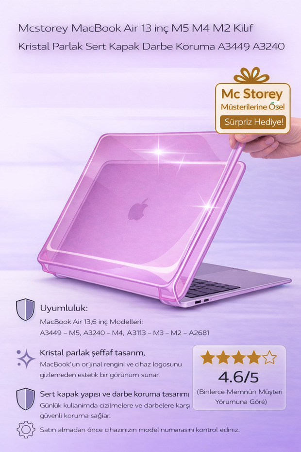 MacBook Air Case 13.6Inch Compatible M4 M3 M2 Chip Crystal Glossy Hard Shell Protection A2681 A3113 A3240