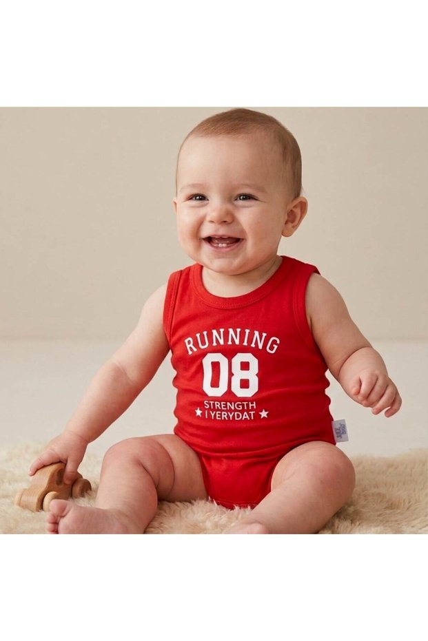 Red Boy - Girl Baby 2-Piece Undershirt Bodysuit 100% Cotton Summer Snap Fastener Baby Bodysuit Sport Printed