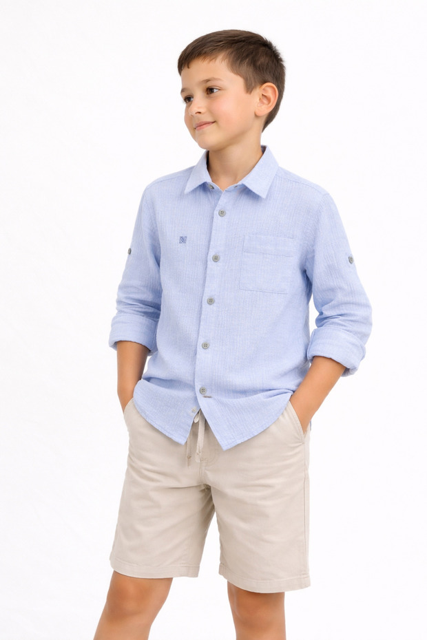 12 Months-16 Years Boy's Blue Cotton Shirt-3/4 Y