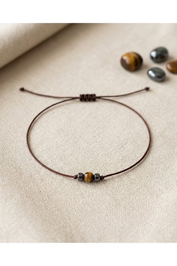 Unisex Courage Bracelet with Real Hematite and Tiger's Eye Natural Stones