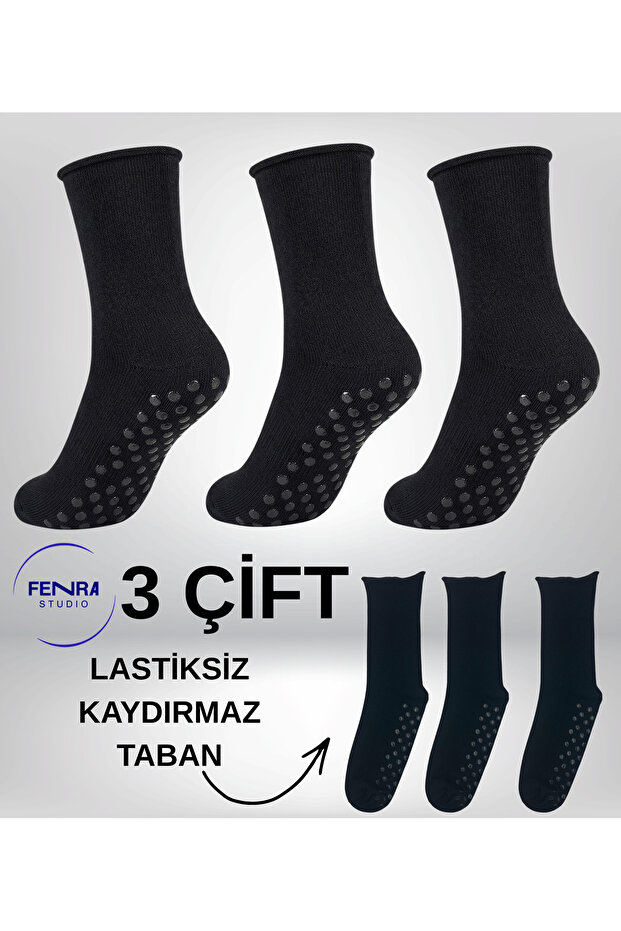 3-Piece Non-Slip Sole Socks, Cotton, Non-Strangling Ankle Socks, Tawaf Hajj Umrah Home Socks, Black
