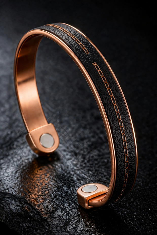 Men's Pure Copper Bracelet with White Leather and Chain Adjustable Magnetic Model for Men and Women Copper