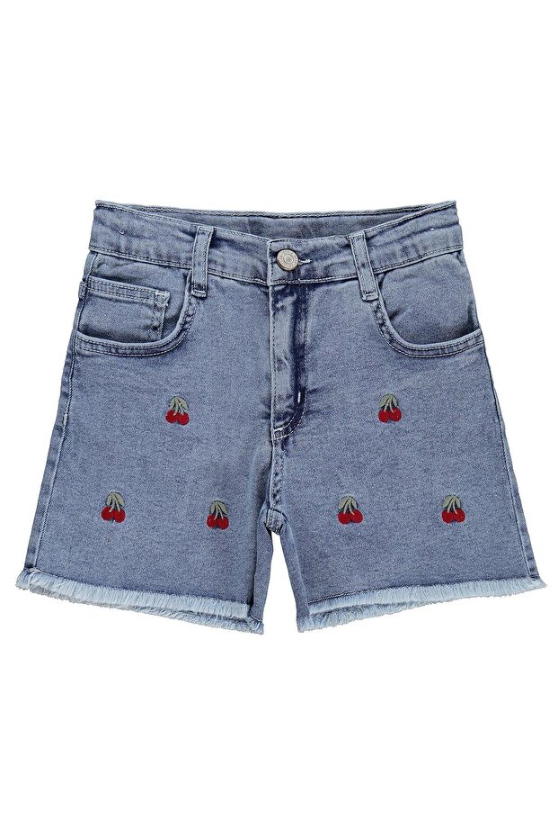 Cherry Embroidered Shorts for 6-9 Years Old - Blue