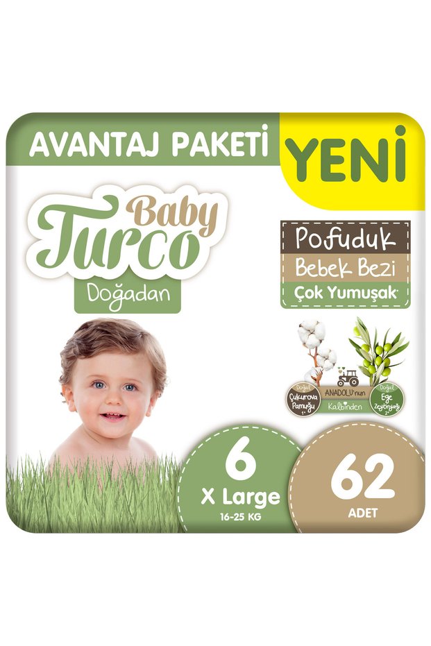 Doğadan Advantage Package Fluffy Baby Diapers Size 6 Xlarge 62 Pieces