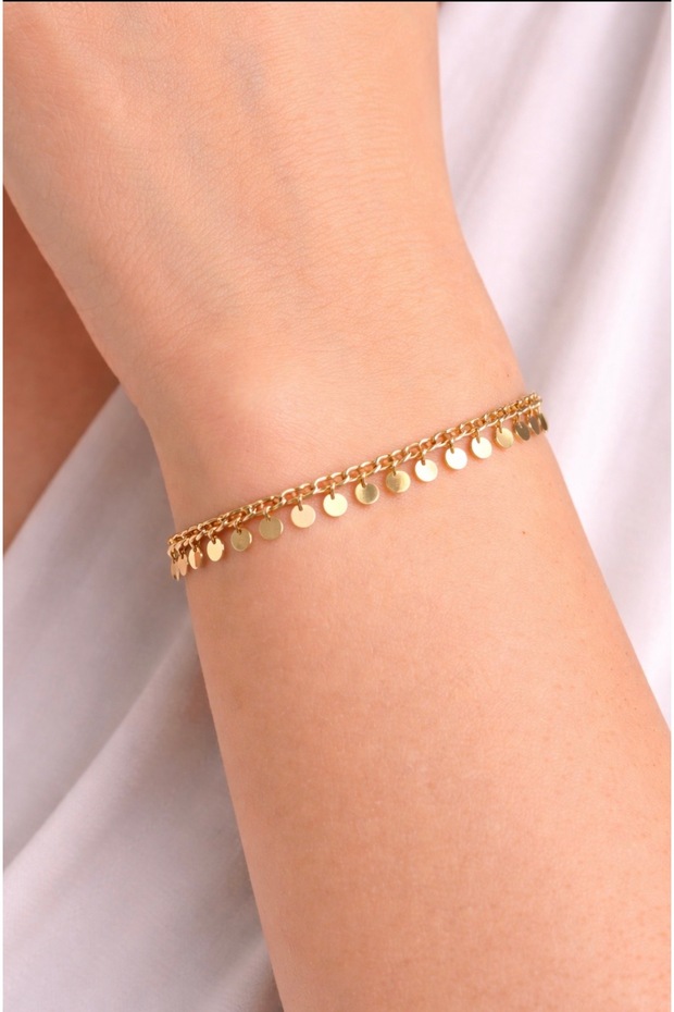 Steel Sequin Gold Color Minimal Bracelet Does Not Tarnish. 20 cm