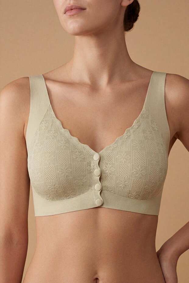 Non-wired Stitch-Free Laser Front Snap Padded Bra C26205 Green