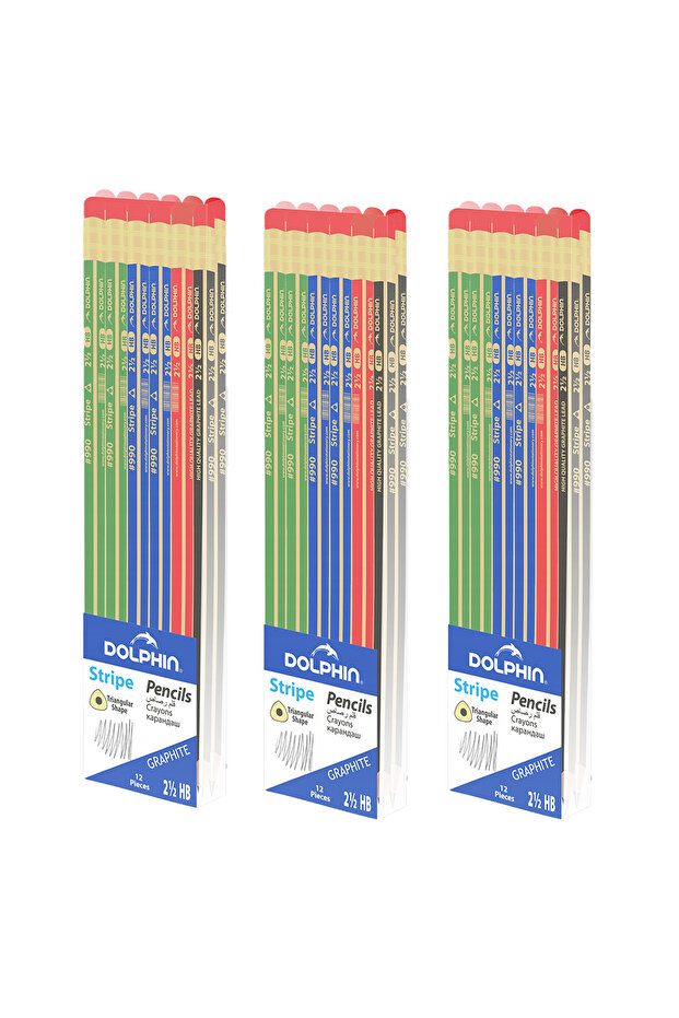 Triangular Stripe HB Pencil with Eraser, Smooth, Break-Resistant For School & Office - 36 pcs