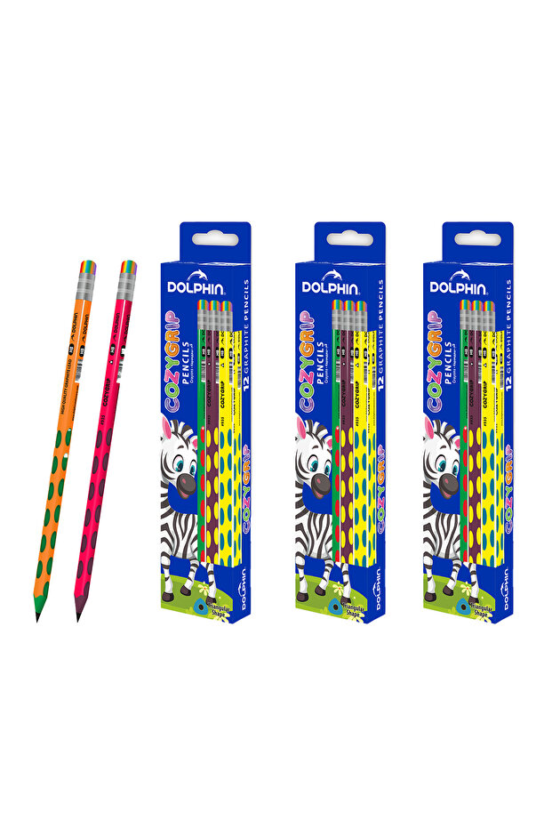 Triangular Shape HB Pencil with Eraser, Smooth, Break-Resistant For School & Office - 36 pcs