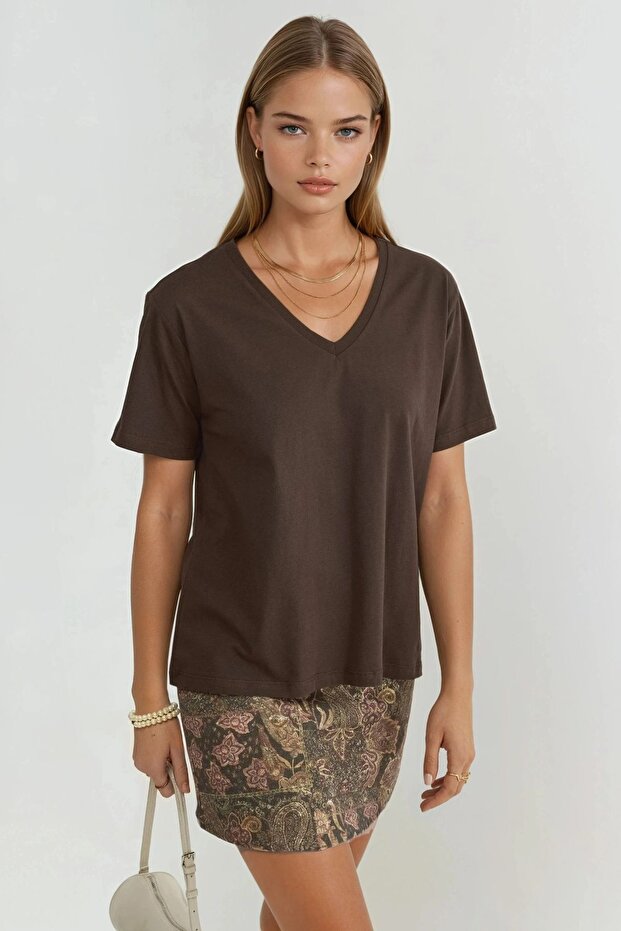 Busem V-Neck Plain Knitted T-Shirt