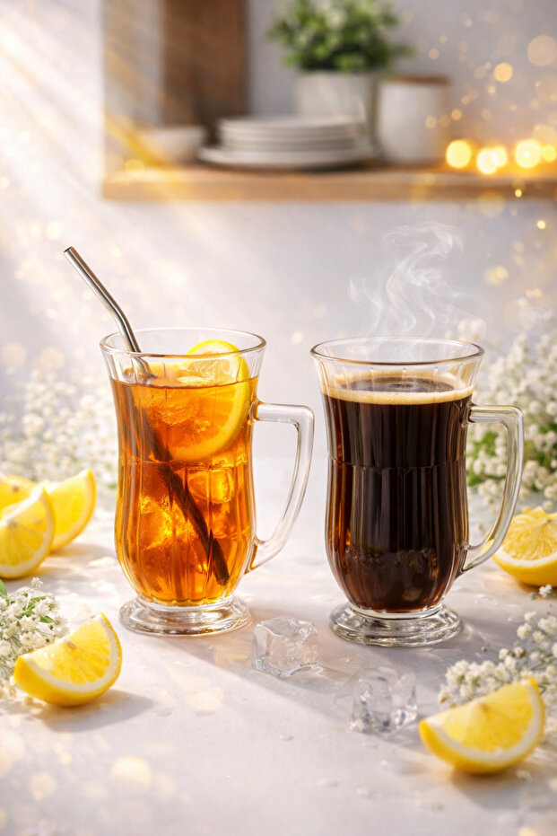Set of 2 Glass Latte Cups | Heat-Resistant Transparent Glass Coffee Cup with Handle, Modern Design