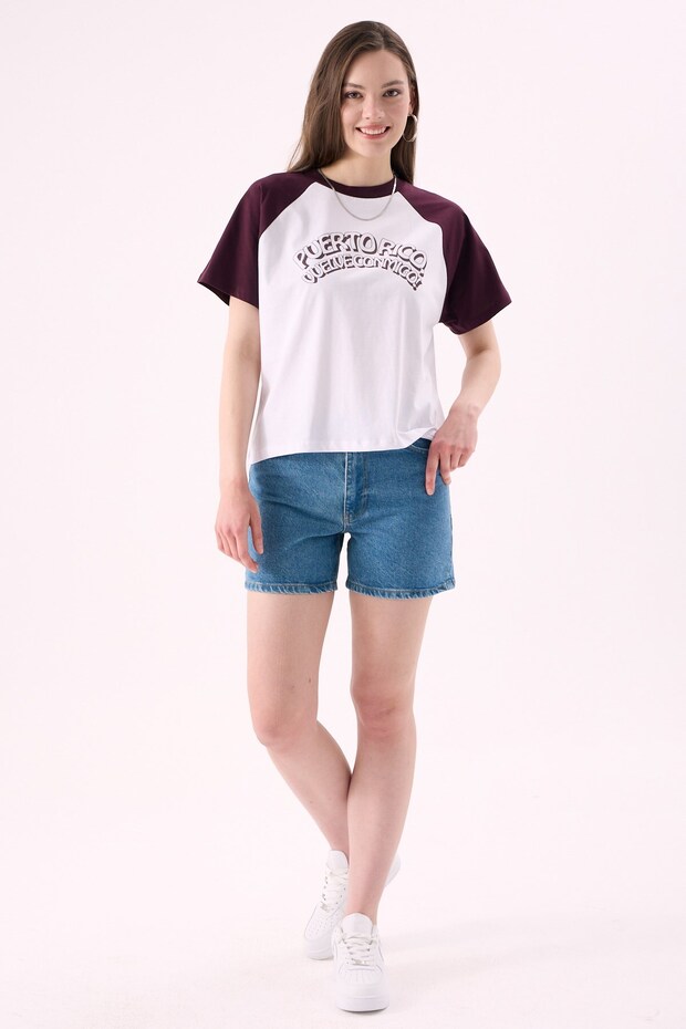 Crep Women's Text Printed College Raglan Sleeve T-Shirt – Relaxed Fit 100% Cotton