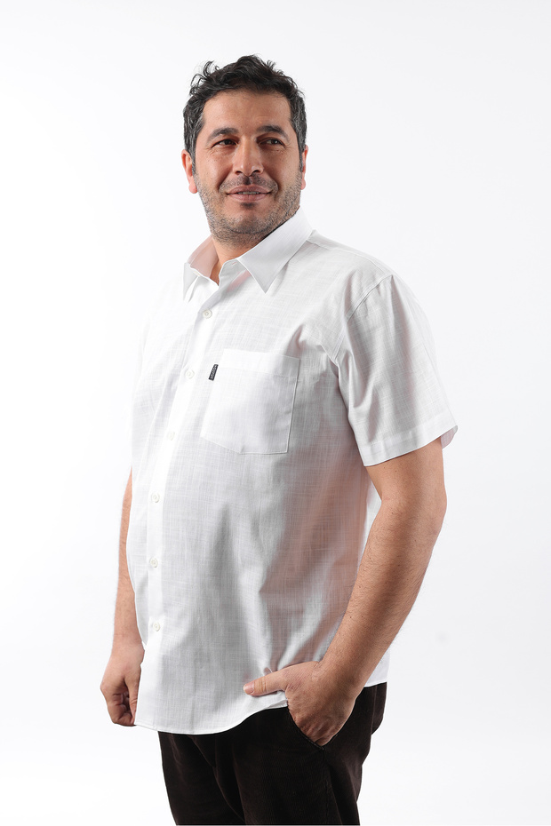 Short Sleeve White Linen Men's Shirt Kk-8045-Tss