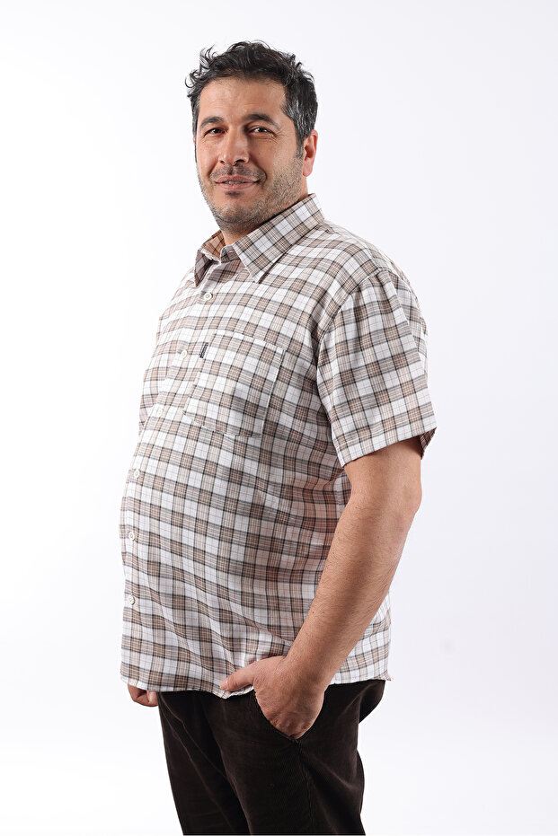 Short Sleeve Plaid Cotton Men's Shirt Kk-8063-Tss