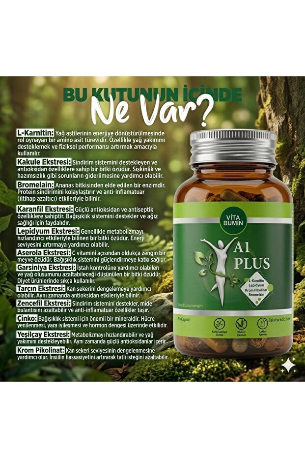 VİTABUMİN A1 PLUS L-carnitine Lepidium - Bitkisel 30 Kapsül