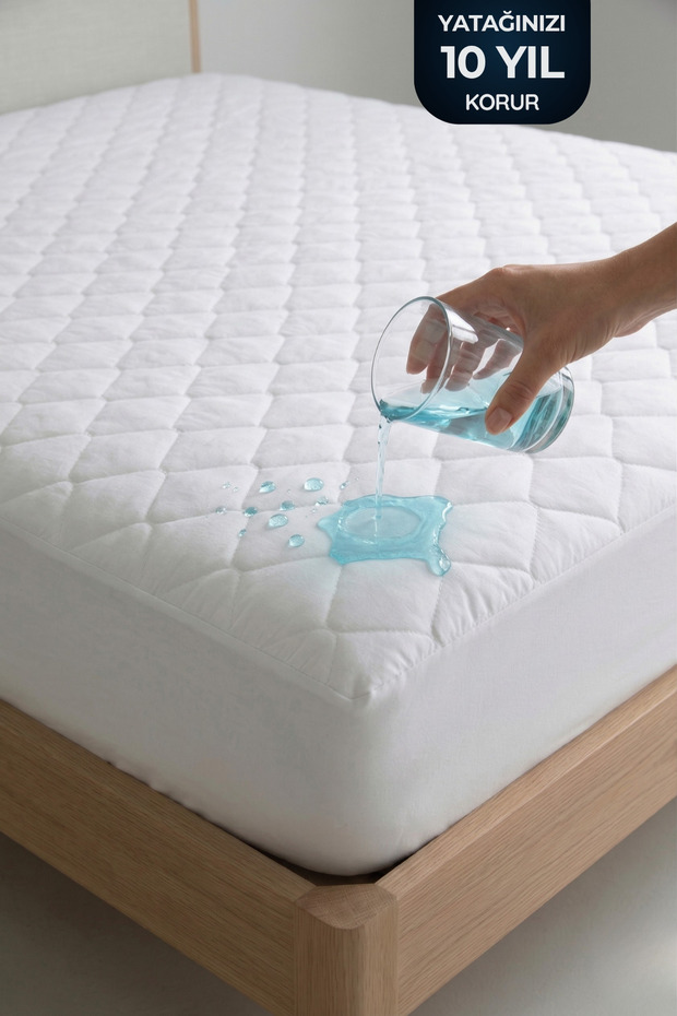 Nart Home Yatak Alezi Pamuklu Kapitone Fitted Full Kenar Sıvı Geçirmez Yatak Koruyucu Beyaz