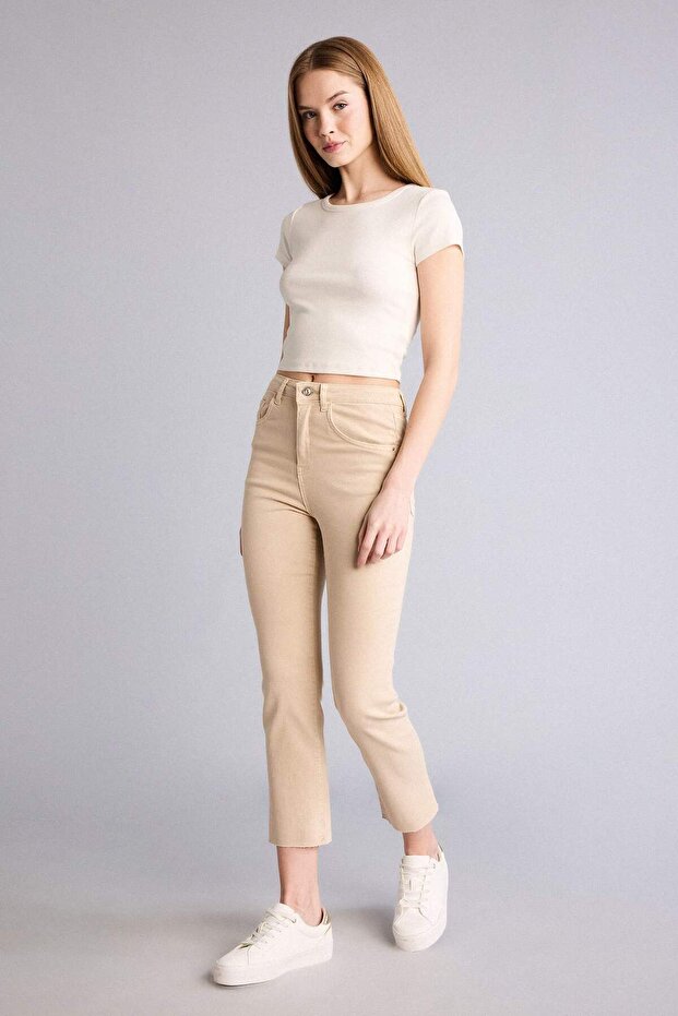 Crop Flare Fit High Waist Ankle Length Jean Pants E8017Ax25Sm