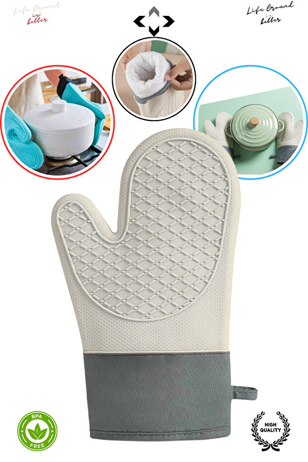1Pcs Heat Resistant Silicone Oven Mitt Non-Slip Waterproof High Heat Protective Kitchen Gloves