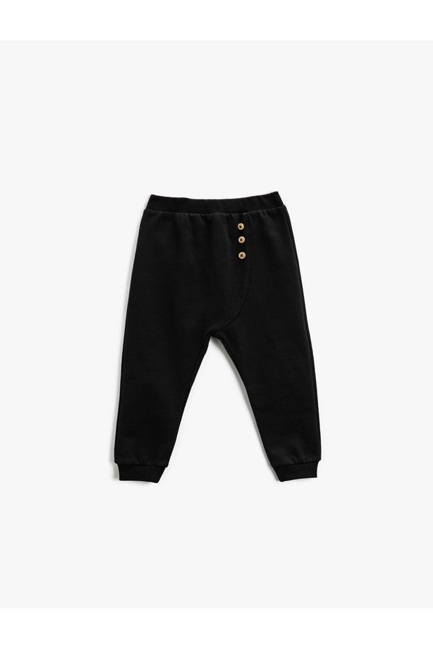 Jogger Sweatpants with Button Detail and Elastic Waist